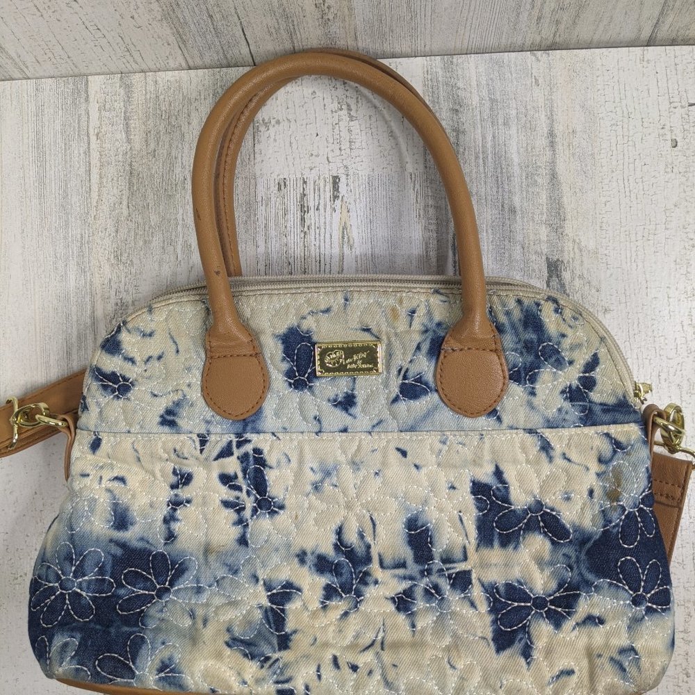 Betsey Johnson Blue Tan Bleach Dyed Shoulder Bag - Picture 14 of 16